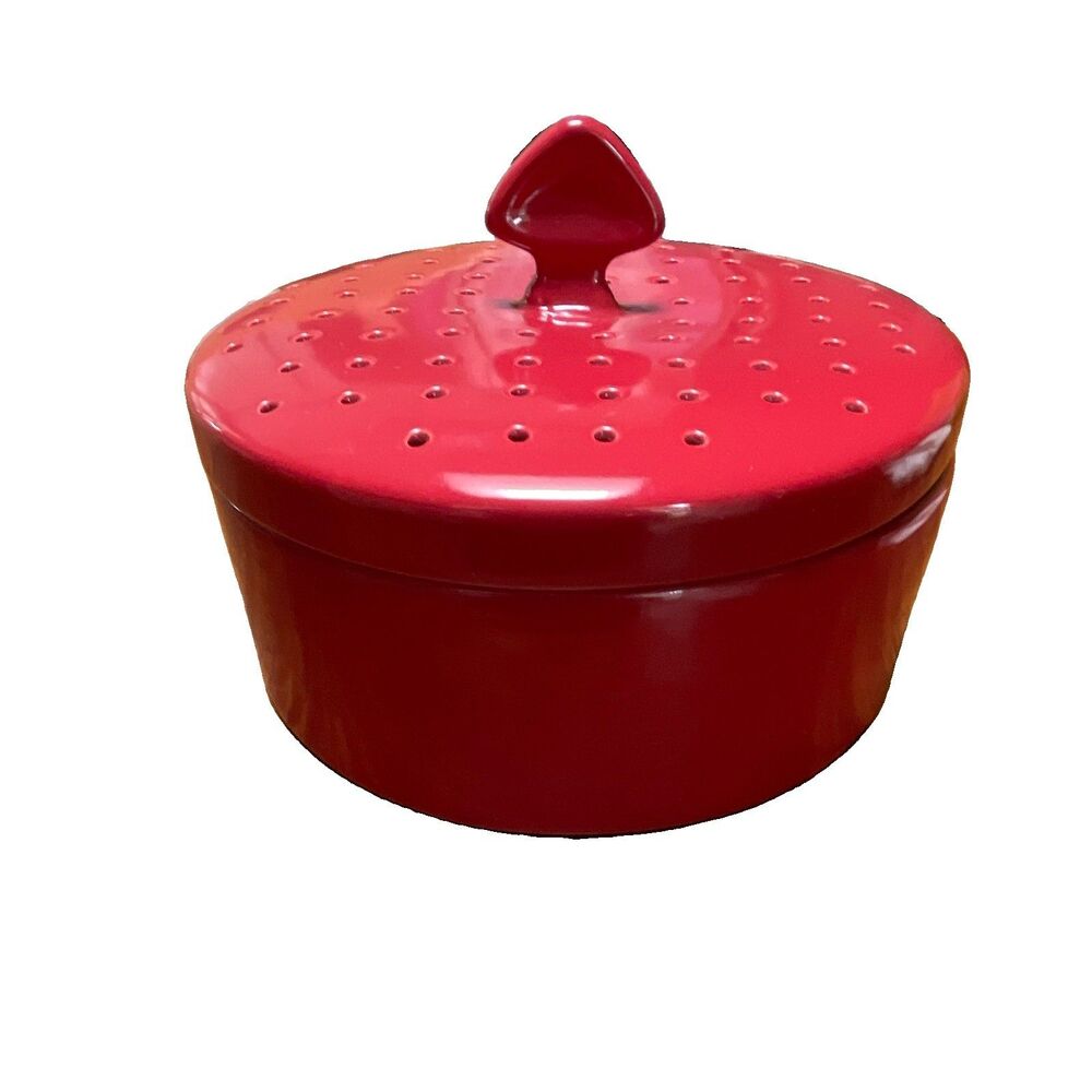 Chantal Red Ceramic Vegetable Steamer/Tortilla Warmer, w/ Lid, 1.5 qt